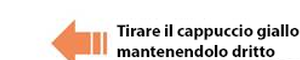 Freccia arancione che indica a sinistra con testo