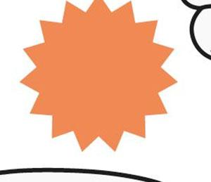 Simbolo arancione a forma di stella con punte irregolari su sfondo bianco