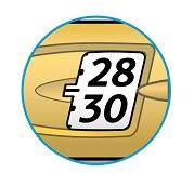 Cerotto medicinale rotondo giallo con numeri 28 e 30 in bianco su sfondo rettangolare centrale