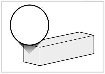 Sfera bianca appoggiata parzialmente su un parallelepipedo rettangolare grigio chiaro con ombreggiature