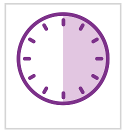 Orologio stilizzato con met&agrave; quadrante viola e met&agrave; bianca indicante circa le 18:00