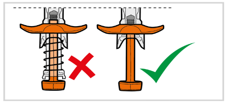 Due penne per iniezione con stantuffo arancione, una con una croce rossa e l