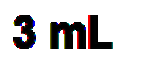 Indicazione del volume di 3 mL in caratteri neri con effetto sfocato e sovrapposizione di colori rossi e blu