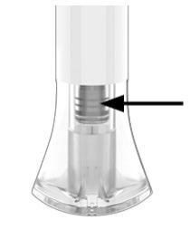 Dispositivo trasparente con sezione a imbuto e filettatura interna evidenziata da una freccia nera