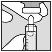 Siringa con ago rivolto verso il basso, contenente liquido trasparente con bolla d