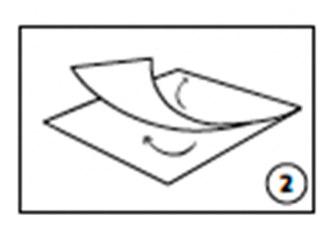 Fiala di vetro parzialmente coperta da una pellicola protettiva con freccia curva che indica l