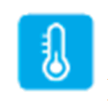 Termometro stilizzato bianco su sfondo blu rettangolare arrotondato indicazione della temperatura