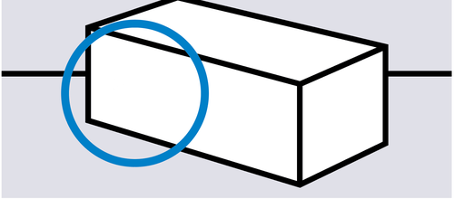 Schema di un parallelepipedo bianco con un cerchio blu che ne evidenzia un lato inclinato