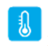 Termometro stilizzato bianco su sfondo blu quadrato che indica temperatura corporea