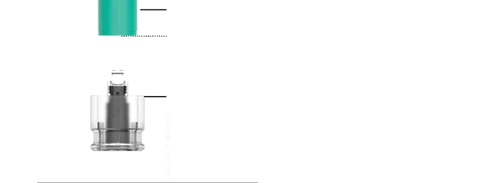 Fiala di medicinale grigia inserita in un supporto trasparente con stantuffo bianco e guarnizione nera