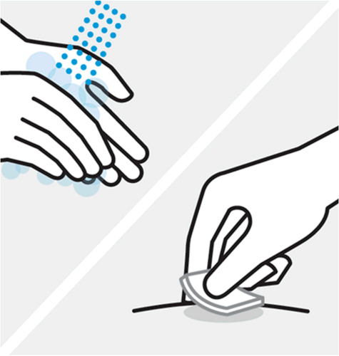 Mano che disinfetta la pelle con un tampone imbevuto prima di un