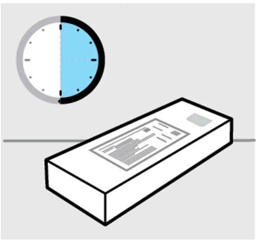 Orologio con met&agrave; quadrante azzurra e confezione rettangolare bianca con etichetta informativa