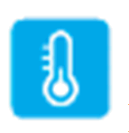 Termometro stilizzato bianco su sfondo quadrato blu chiaro indicazione di temperatura