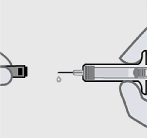 Siringa con ago che inietta una goccia di liquido nel tessuto sottocutaneo tenuto da una mano stilizzata