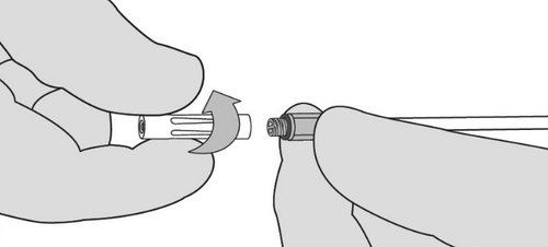 Due mani che collegano un cilindro a un connettore con una freccia che indica il movimento di rotazione