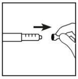 Siringa con ago che viene inserito nella pelle da una mano, freccia nera indica la direzione dell