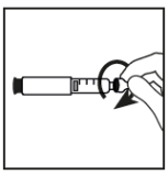 Mano che ruota il selettore di dosaggio su una penna per iniezione con una freccia curva che indica la direzione