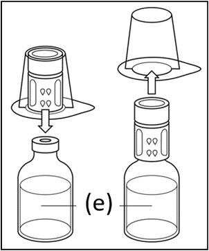 Fiala con tappo e protezione rimovibili indicati da frecce direzionali per la preparazione all