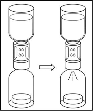 Fiala con filtro e tappo, a sinistra intatta, a destra con filtro rimosso e polvere depositata sul fondo