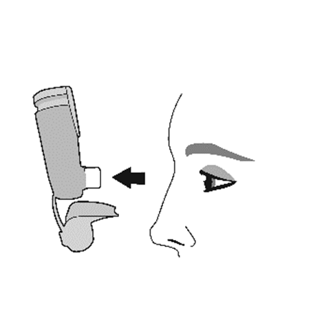 Inalatore con freccia che indica l