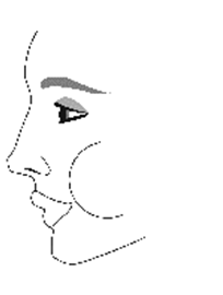 Profilo stilizzato di un volto umano con occhio aperto e sopracciglio marcato linea tratteggiata per contorno