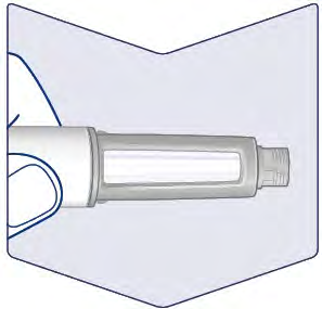 Penna iniettabile con ago protetto da cappuccio trasparente su sfondo azzurro