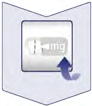 Penna precompilata con ago protetto da cappuccio blu e freccia che indica la direzione di rimozione