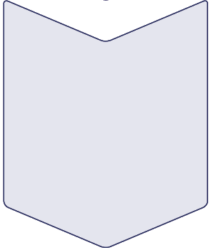 Forma geometrica astratta bianca con contorno blu su sfondo grigio chiaro