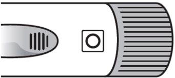 Penna iniettabile con pulsante di rilascio quadrato e area di iniezione con linee verticali su un lato