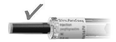 Siringa preriempita Stimufend 6mg con indicazione di corretta iniezione tramite segno di spunta grigio