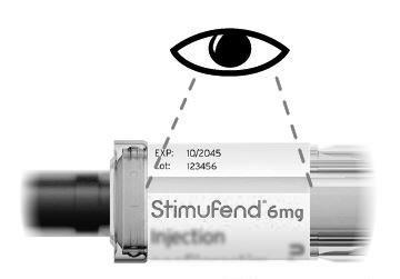Penna iniettabile Stimufend 6mg con indicazione visiva di un occhio collegato tramite linee tratteggiate