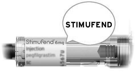 Siringa preriempita Stimufend 6mg con etichetta e indicazioni, evidenziato il nome del farmaco in un riquadro bianco ovale