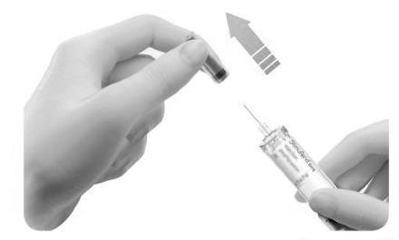 Mano che tiene una siringa pronta per l