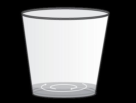 Contenitore cilindrico trasparente vuoto con base grigia e frecce circolari che indicano il movimento di rotazione