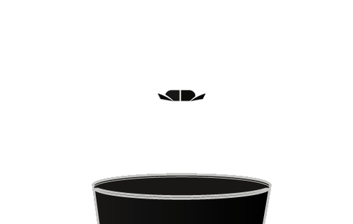 Fiala di vetro nera con tappo superiore e base circolare pi&ugrave; ampia vista dall