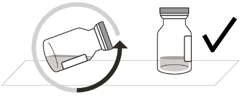 Fiala di vetro inclinata con freccia che indica il movimento di rotazione e fiala verticale accanto a segno di spunta