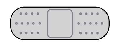 Cerotto adesivo rettangolare grigio con bordo nero e parte centrale bianca a forma di quadrato