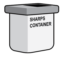 Contenitore grigio per oggetti taglienti con coperchio e scritta bianca