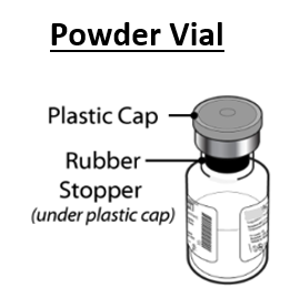 Fiala di vetro con tappo di plastica e gommino sottostante etichettata con codice a barre e indicazioni scritte