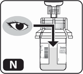 Fiala medicinale con ago e indicazione freccia che punta verso l