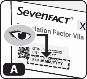Confezione di Sevenfact X con occhio stilizzato, codice QR e informazioni su lotto, numero di serie e data di scadenza