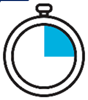 Cronometro stilizzato con cerchio nero e settore azzurro che indica circa un quarto del tempo trascorso