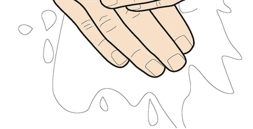 Mano che stringe la pelle con le dita per preparare un