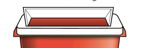 Contenitore rettangolare aperto con bordo superiore bianco e interno rosso intenso