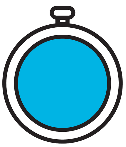 Cerchio blu con bordo bianco spesso e maniglia nera in alto per un dispositivo medico