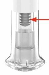 Connettore filettato trasparente con freccia rossa che indica la parte avvitabile e base in plastica trasparente