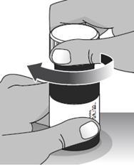 Mano che svita il tappo di un flaconcino medicinale con freccia che indica il movimento rotatorio