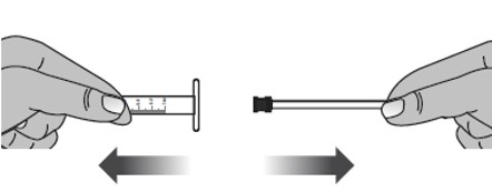 Due mani che tengono una siringa con ago e un tappo nero, frecce bidirezionali indicano l