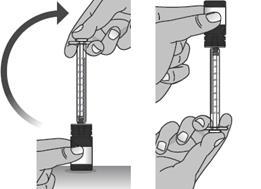 Mano che ruota il cappuccio protettivo nero della siringa preriempita per esporre l