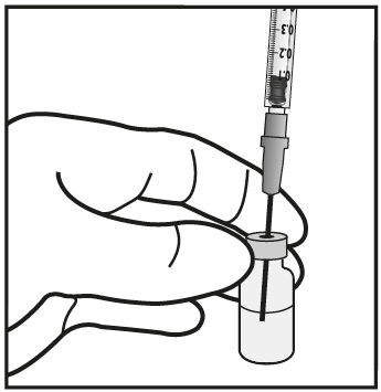 Mano che tiene una siringa con ago inserito in un flaconcino trasparente contenente liquido medicinale